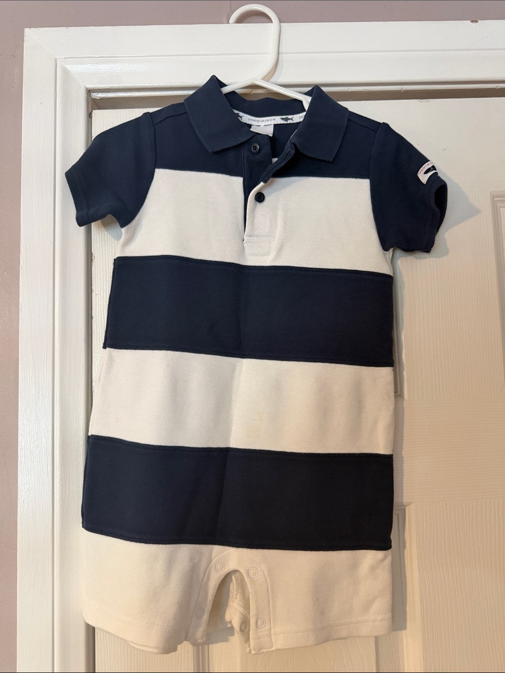 Janie and Jack Navy and White Striped Polo One-Piece Bodysuit